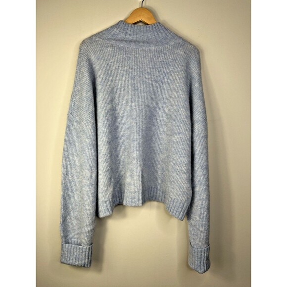 Los Angeles Atelier Women Alpaca Wool Blue Sweater Long Sleeve Mock Neck Sz L - Picture 2 of 8